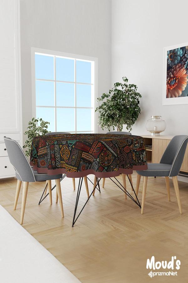 Moud'S Hitit Figür 4 Desenli Yuvarlak Süet Dertsiz Masa Örtüsü - Image 1