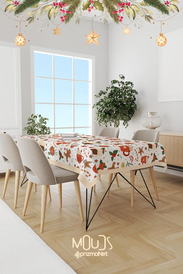 Moud'S Yılbaşı Keki Desenli Süet Dertsiz Masa Örtüsü - Image 1