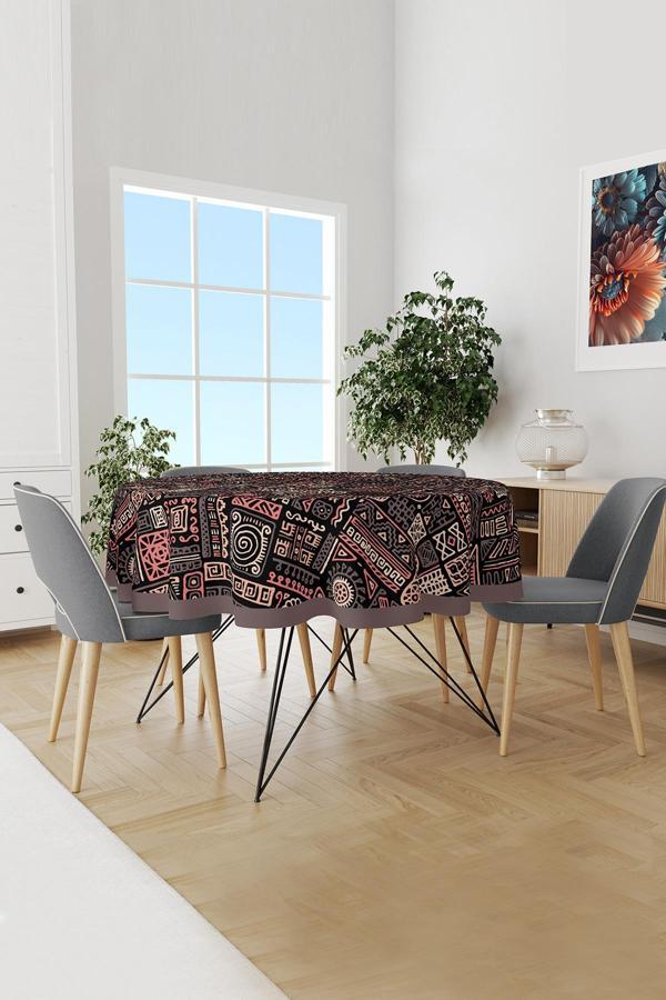 Moud'S Hitit Figür Desenli Yuvarlak Süet Dertsiz Masa Örtüsü - Image 1