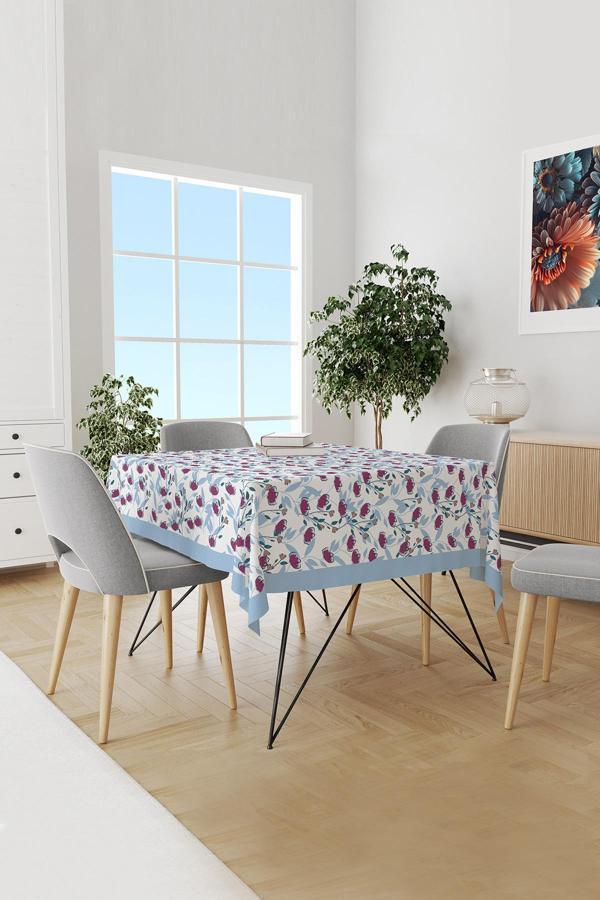Moud'S Mavi Karanfil Desenli Süet Dertsiz Masa Örtüsü - Image 1