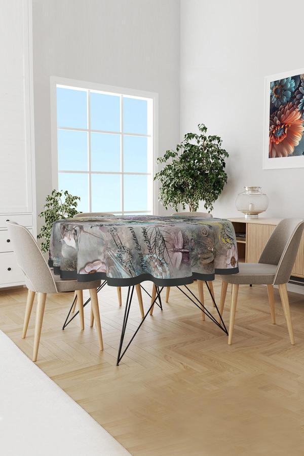 Moud'S Classic Pattern 2 Desenli Yuvarlak Süet Dertsiz Masa Örtüsü - Image 1