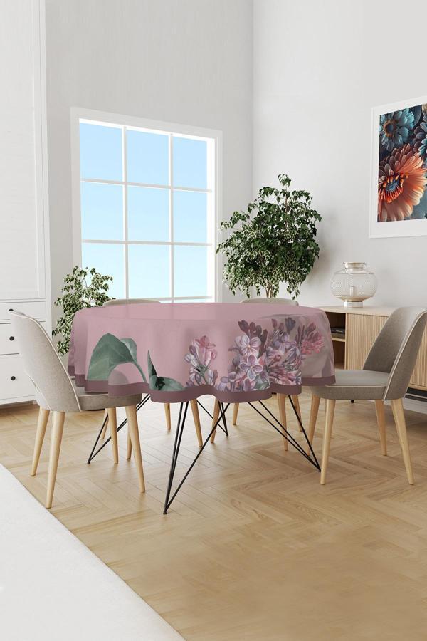 Moud'S Eski Çiçek 3 Desenli Yuvarlak Süet Dertsiz Masa Örtüsü - Image 1