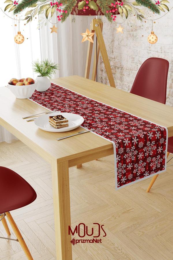 Moud'S Pötikare Kar Taneleri Desenli Süet Runner Masa Örtüsü - Image 1