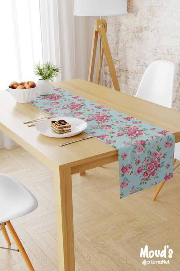 Moud'S Spring Desenli Baskılı Süet Runner Masa Örtüsü - Image 1