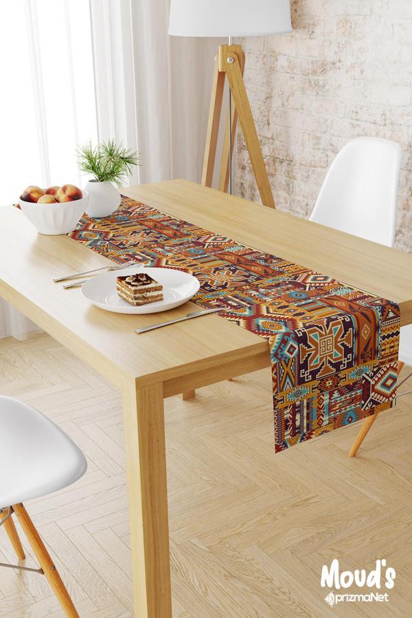 Moud'S Etnik Kilim Desenli Baskılı Süet Runner Masa Örtüsü - Image 1