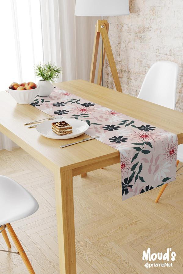 Moud'S Mirror Flowers 4 Desenli Baskılı Süet Runner Masa Örtüsü - Image 1