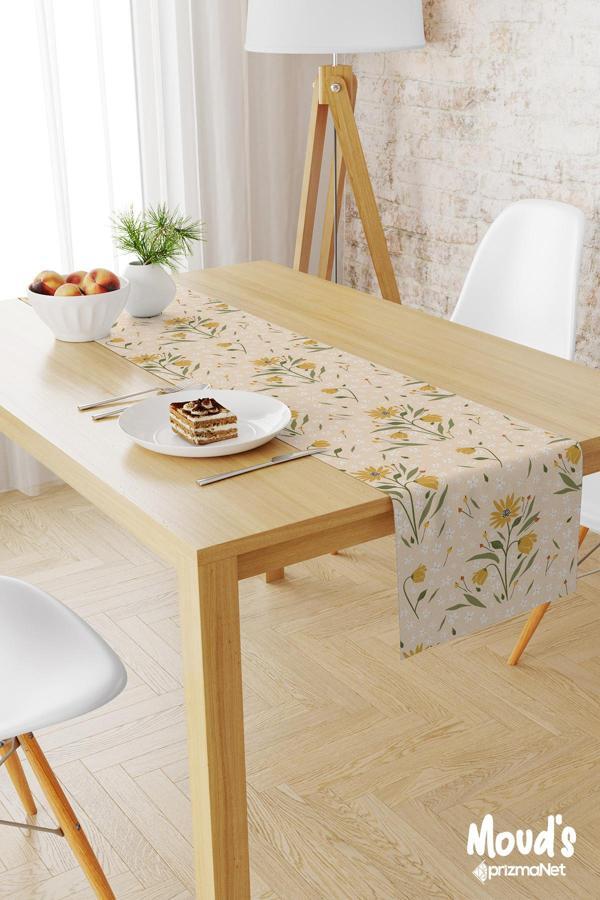 Moud'S Camomile Papatya Desenli Baskılı Süet Runner Masa Örtüsü - Image 1