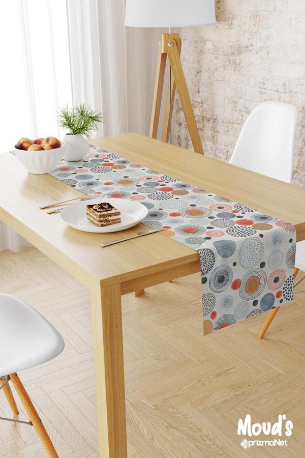 Moud'S Japanese Round Desenli Baskılı Süet Runner Masa Örtüsü - Image 1