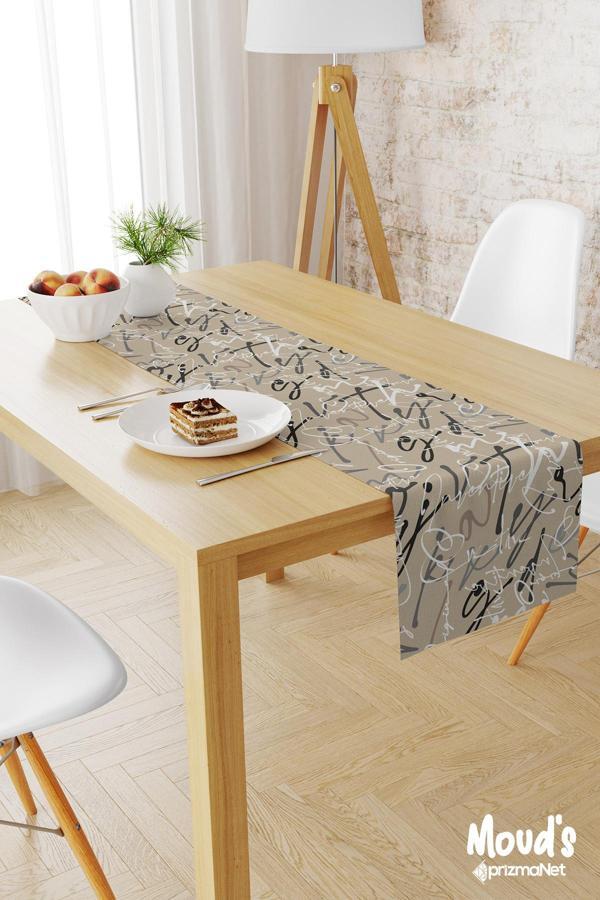 Moud'S Imza Desenli Baskılı Süet Runner Masa Örtüsü - Image 1