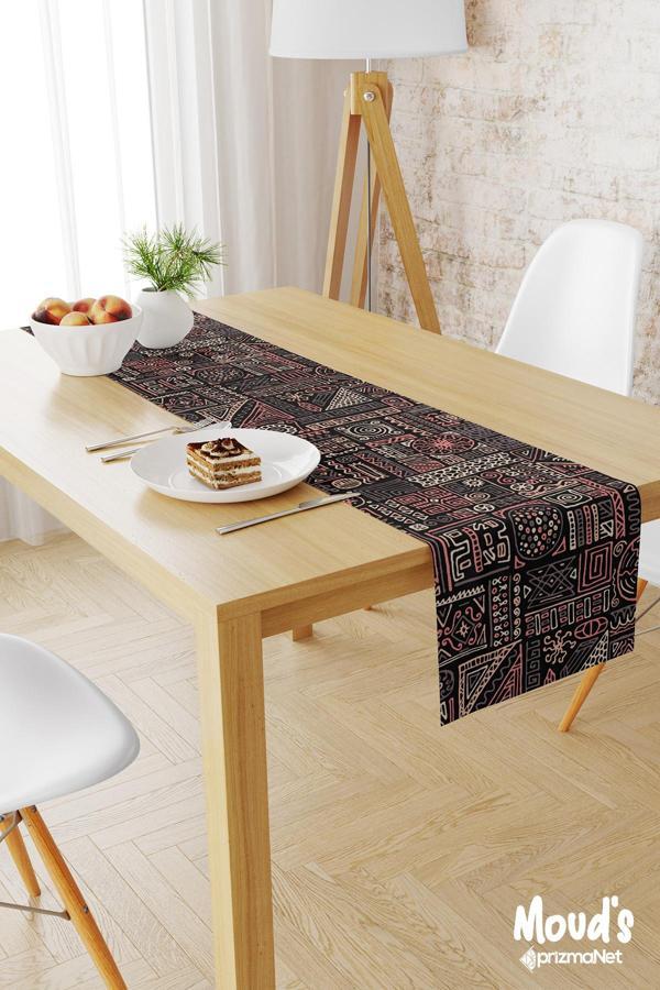 Moud'S Hitit Figür Desenli Baskılı Süet Runner Masa Örtüsü - Image 1