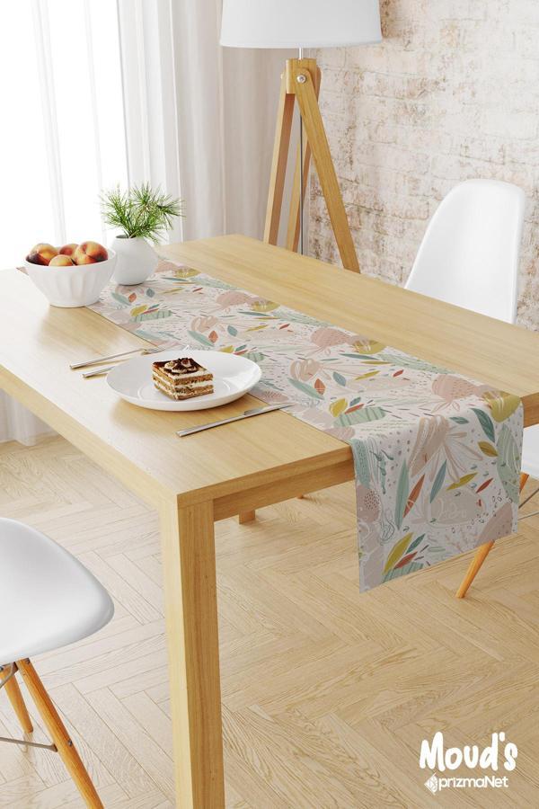 Moud'S Xero Floral 2 Desenli Baskılı Süet Runner Masa Örtüsü - Image 1