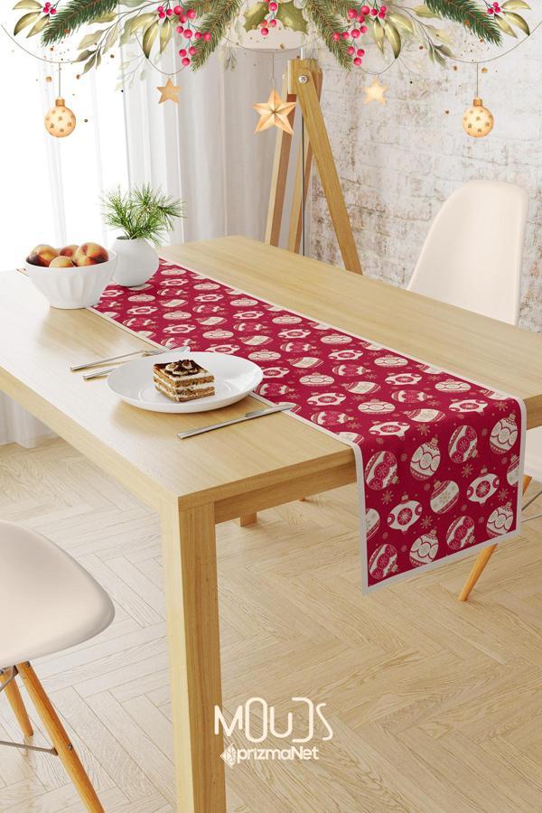 Moud'S Yılbaşı Topları Desenli Süet Runner Masa Örtüsü - Image 1