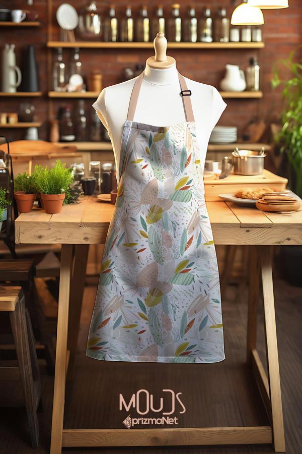 Moud'S Süet Kumaş Xero Floral 2 Desenli Mutfak Önlüğü, Aşçı Önlüğü, Garson Önlüğü, Restoran Önlük - Image 1