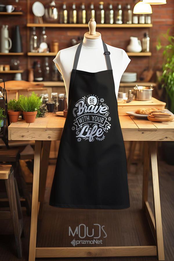 Moud'S Süet Kumaş Brave Life Desenli Mutfak Önlüğü, Aşçı Önlüğü, Garson Önlüğü, Restoran Önlük - Image 1