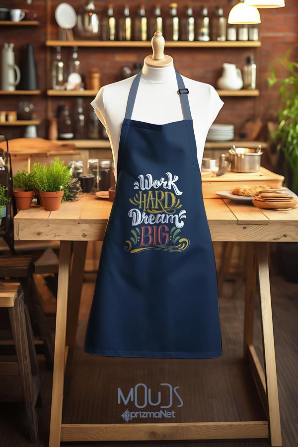 Moud'S Süet Kumaş Big Dream Desenli Mutfak Önlüğü, Aşçı Önlüğü, Garson Önlüğü, Restoran Önlük - Image 1