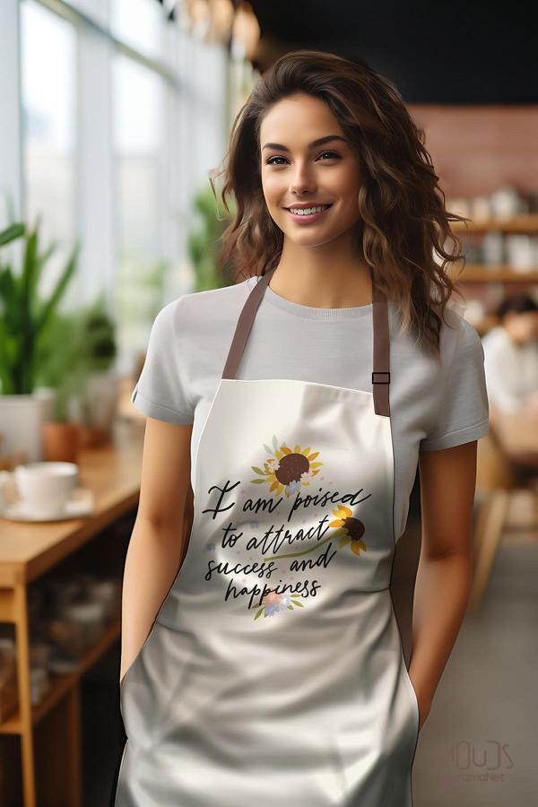 Moud'S Süet Kumaş Papatya Daisy Desenli Mutfak Önlüğü, Aşçı Önlüğü, Garson Önlüğü, Restoran Önlük - Image 1
