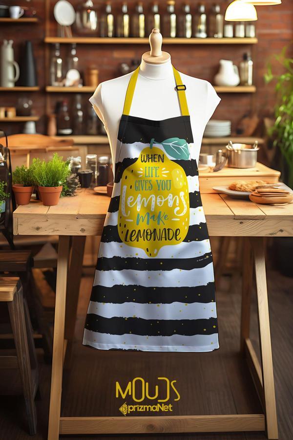 Moud'S Süet Kumaş Lemon 1 Desenli Mutfak Önlüğü, Aşçı Önlüğü, Garson Önlüğü, Restoran Önlük - Image 1