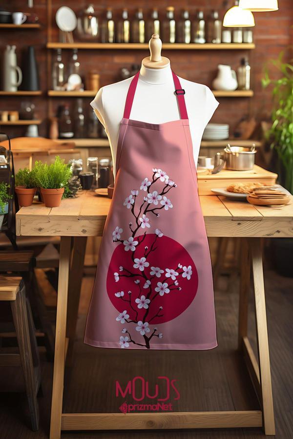 Moud'S Süet Kumaş Blossom Japan 1 Desenli Mutfak Önlüğü, Aşçı Önlüğü, Garson Önlüğü, Restoran Önlük - Image 1