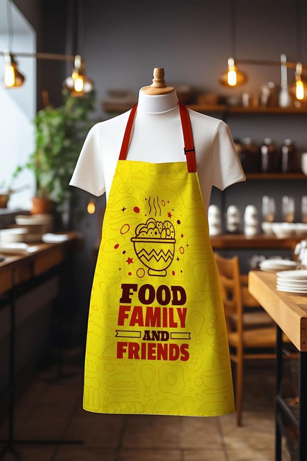 Moud'S Süet Kumaş Family Food Yemek Desenli Mutfak Önlüğü, Aşçı Önlüğü, Garson Önlüğü, Restoran Önlük - Image 1