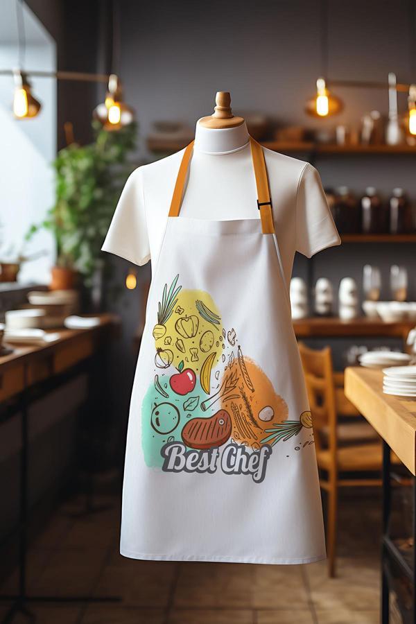 Moud'S Süet Kumaş Best Chef Food Desenli Mutfak Önlüğü, Aşçı Önlüğü, Garson Önlüğü, Restoran Önlük - Image 1