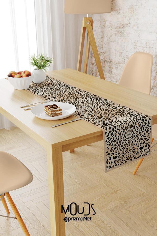 Moud'S Leopar Desenli Runner Masa Örtüsü Dertsiz Süet Dokulu Kumaş - Image 1