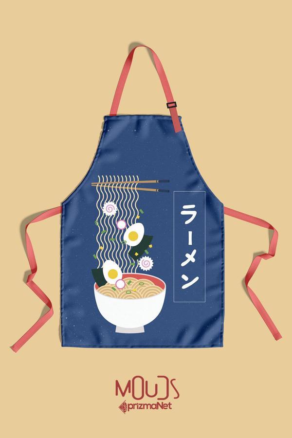 Moud'S Süet Kumaş Noodle Desenli Mutfak Önlüğü, Aşçı Önlüğü, Garson Önlüğü, Restoran Önlük - Image 1