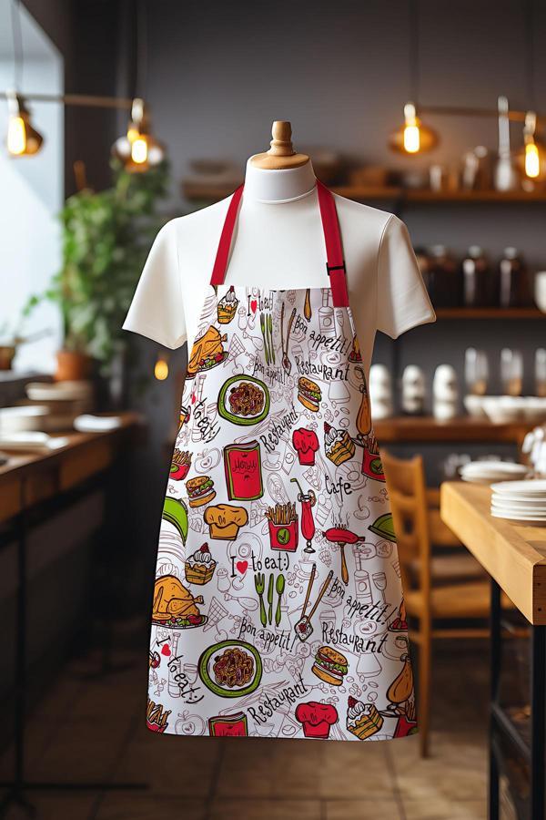 Moud'S Süet Kumaş Restoran Kafe Desenli Mutfak Önlüğü, Aşçı Önlüğü, Garson Önlüğü, Restoran Önlük - Image 1
