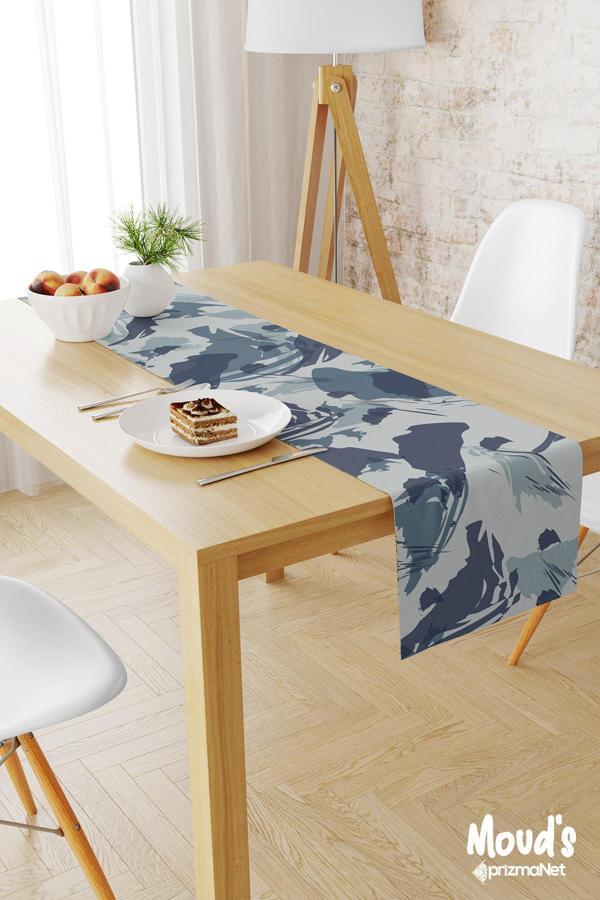 Moud'S Mavi Kamuflaj Desenli Baskılı Süet Runner Masa Örtüsü - Image 1