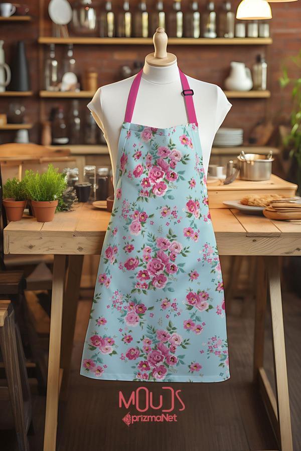 Moud'S Süet Kumaş Madame Spring Desenli Mutfak Önlüğü, Aşçı Önlüğü, Garson Önlüğü, Restoran Önlük - Image 1
