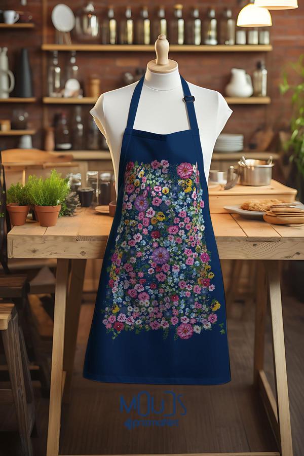 Moud'S Süet Kumaş Violet Desenli Mutfak Önlüğü, Aşçı Önlüğü, Garson Önlüğü, Restoran Önlük - Image 1