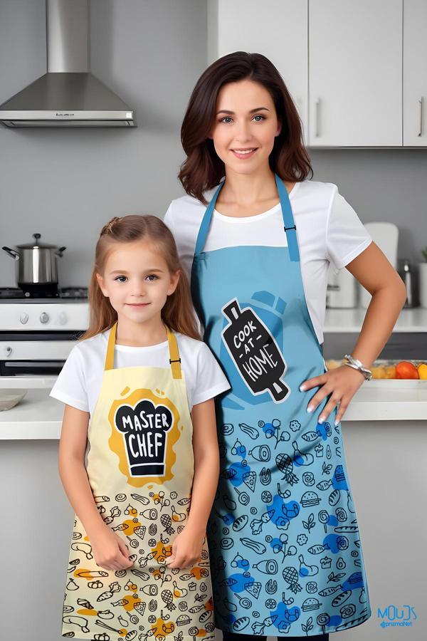 Moud'S Anne Kız 2'Li Masterchef Desenli Mutfak Önlüğü, Aşçı Önlüğü, Çocuk Önlüğü, Etkinlik Önlüğü - Image 1
