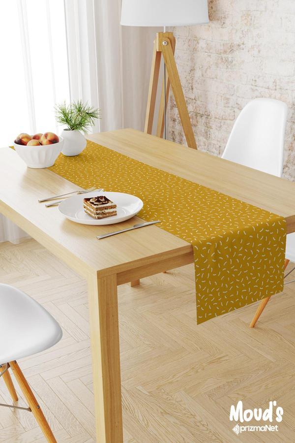Moud'S Sarı Noktalar Desenli Baskılı Süet Runner Masa Örtüsü - Image 1
