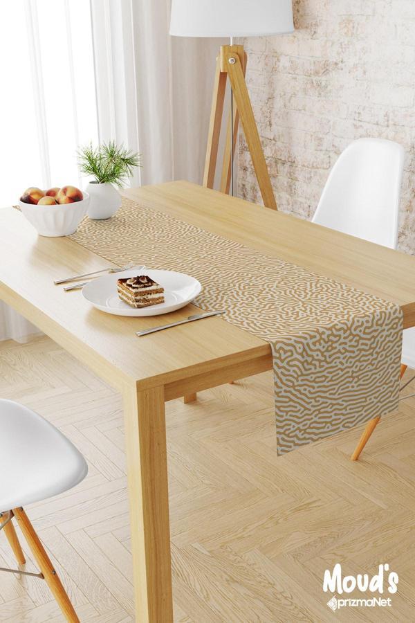 Moud'S Sarı Alley Desenli Baskılı Süet Runner Masa Örtüsü - Image 1