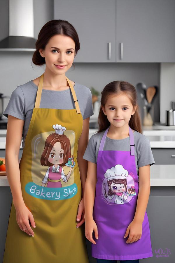 Moud'S Anne Kız Pastacı Desenli Mutfak Önlüğü, Aşçı Önlüğü, Çocuk Önlüğü, Etkinlik Önlüğü - Image 1