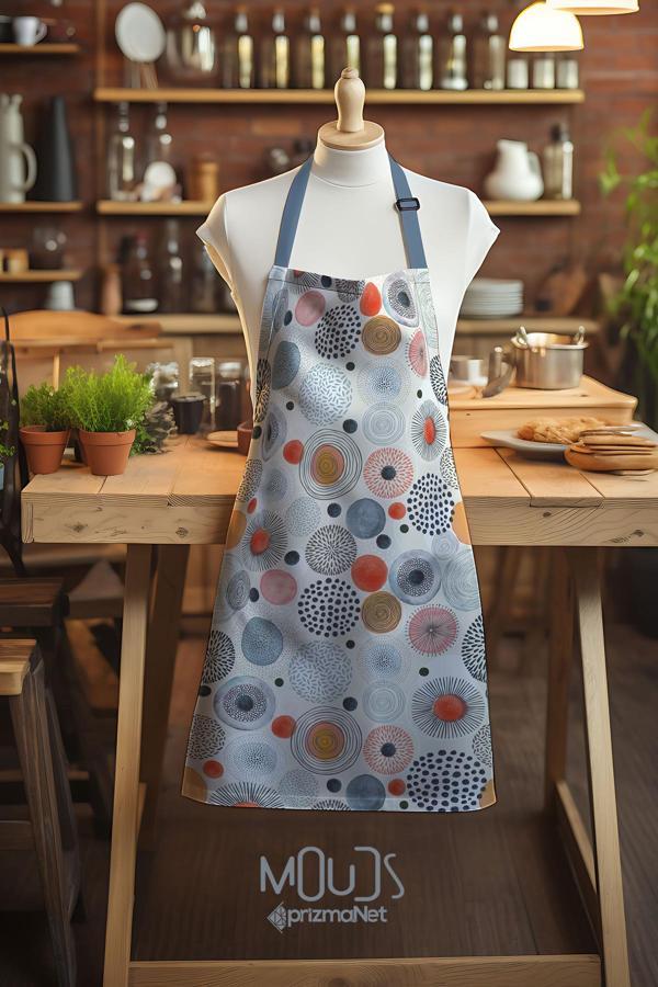 Moud'S Süet Kumaş Japanese Round Desenli Mutfak Önlüğü, Aşçı Önlüğü, Garson Önlüğü, Restoran Önlük - Image 1