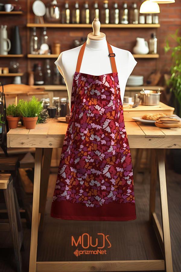 Moud'S Süet Kumaş Burgundy 2 Desenli Mutfak Önlüğü, Aşçı Önlüğü, Garson Önlüğü, Restoran Önlük - Image 1