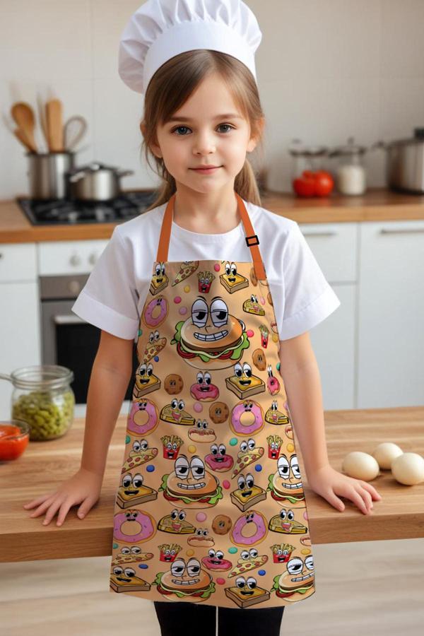 Moud'S Çocuk Mutfak Önlüğü, Aktivite Önlüğü, Desenli Mutfak Önlüğü, 55 Cm Boy 40 Cm Genişlik Çocuk Önlüğü - Image 1