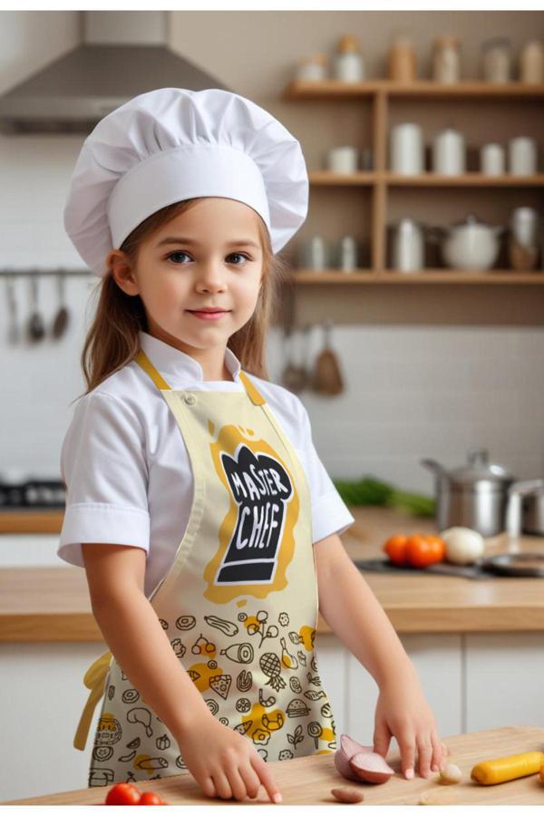 Moud'S Çocuk Mutfak Önlüğü, Aktivite Önlüğü, Desenli Mutfak Önlüğü, 55 Cm Boy 40 Cm Genişlik Çocuk Önlüğü - Image 1