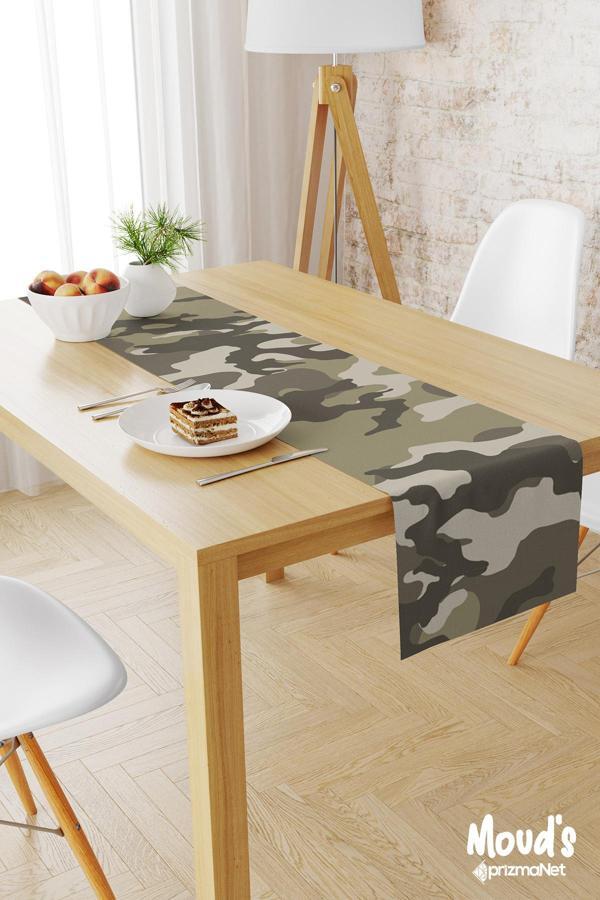 Moud'S Yeşil Kamuflaj Desenli Baskılı Süet Runner Masa Örtüsü - Image 1