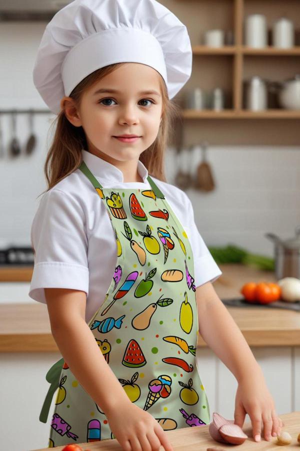 Moud'S Çocuk Mutfak Önlüğü, Aktivite Önlüğü, Desenli Mutfak Önlüğü, 55 Cm Boy 40 Cm Genişlik Çocuk Önlüğü - Image 1
