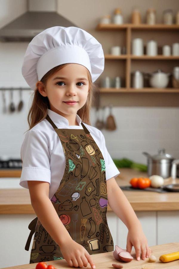 Moud'S Çocuk Mutfak Önlüğü, Aktivite Önlüğü, Desenli Mutfak Önlüğü, 55 Cm Boy 40 Cm Genişlik Çocuk Önlüğü - Image 1