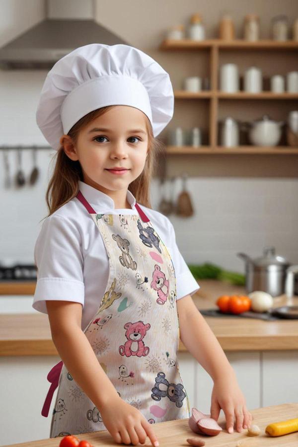 Moud'S Çocuk Mutfak Önlüğü, Aktivite Önlüğü, Desenli Mutfak Önlüğü, 55 Cm Boy 40 Cm Genişlik Çocuk Önlüğü - Image 1