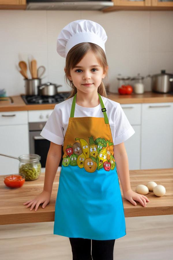 Moud'S Çocuk Mutfak Önlüğü, Aktivite Önlüğü, Desenli Mutfak Önlüğü, 55 Cm Boy 40 Cm Genişlik Çocuk Önlüğü - Image 1