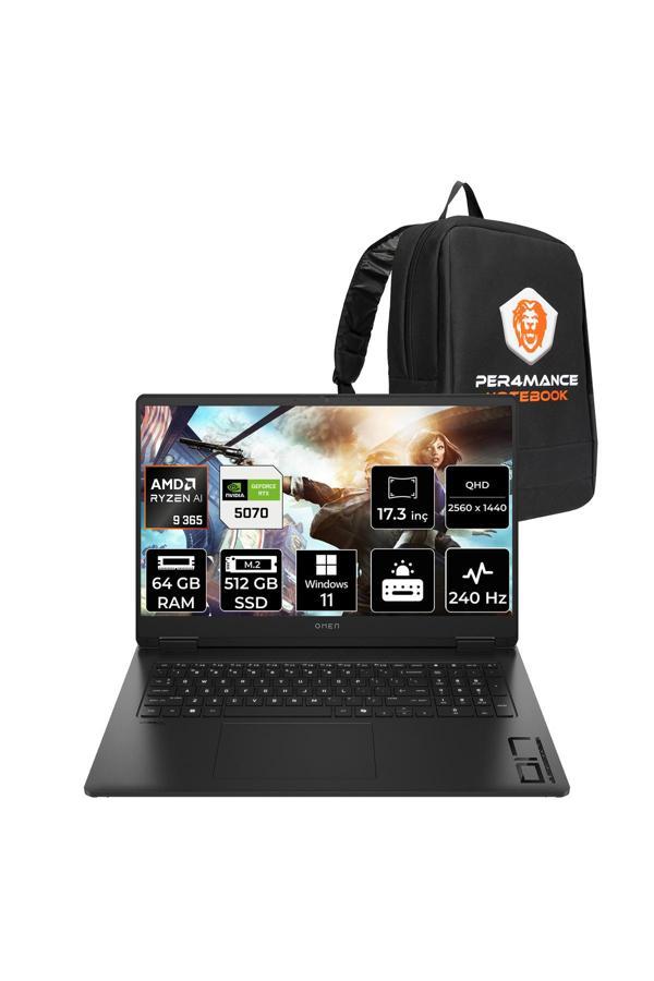 HP OMEN 17 Ryzen AI 9 365 64GB 512GB SSD RTX5070/8GB 17.3'' QHD 240Hz W11H Gaming Laptop & ÇANTA - Image 1
