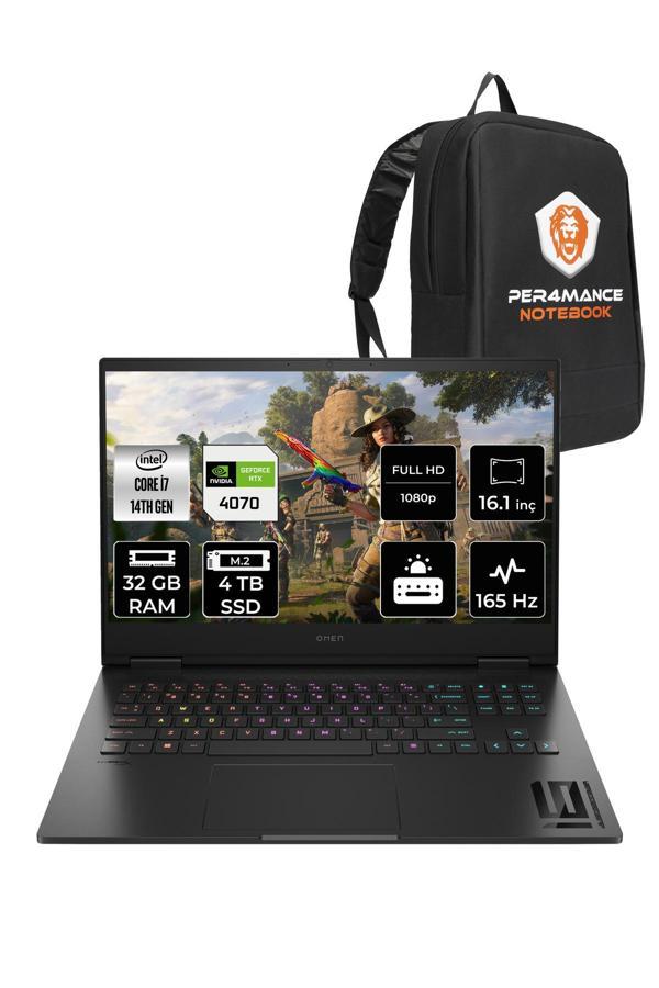 HP OMEN 16 i7 14700HX 32GB RAM 4TB SSD RTX4070/8GB 165Hz 16.1'' FHD FDOS Gaming Laptop & PER4 ÇANTA - Image 1