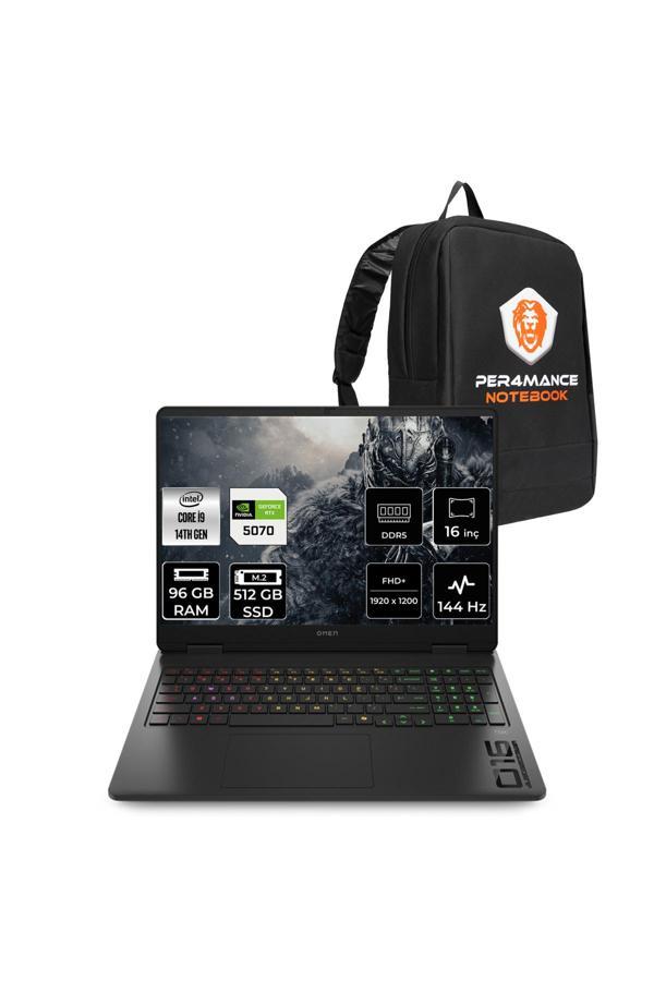 HP Omen 16 i9-14900HX 96GB 512GB SSD RTX5070/8GB 16" FHD+ FDOS Gaming Laptop & Per4 Çanta - Image 1