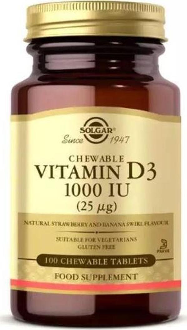 Solgar Chewable Vitamin D3 1000 IU 100 Tablet - Image 1