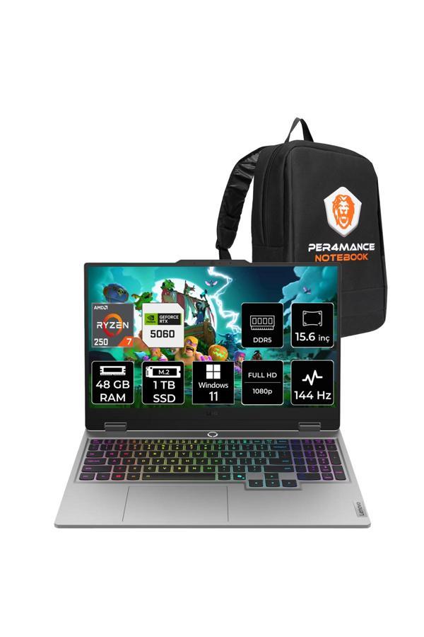 LENOVO Loq Ryzen 7 250 48GB 1TB SSD RTX5060/8GB 100W 144Hz FHD 15.6" W11P Gaming Laptop & Çanta - Image 1