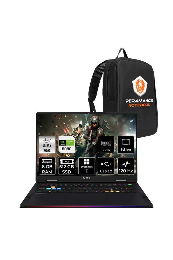 MSI Raider 18 HX AI Ultra 9 285HX 8GB 512GB SSD RTX5080/16GB 175W 18'' UHD+ W11P Gaming Laptop - Image 1