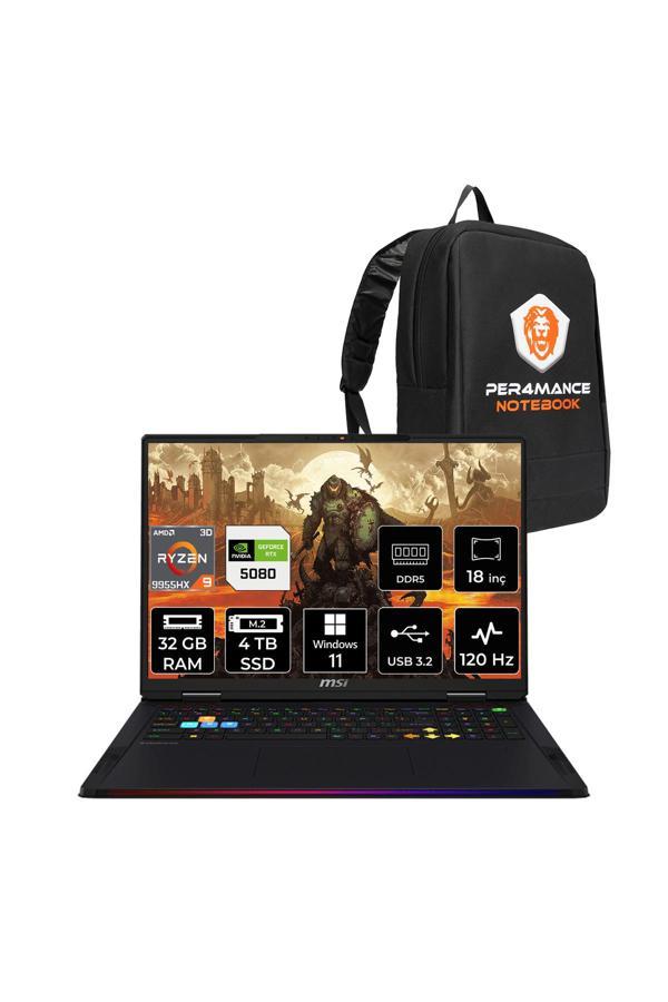 MSI Raider A18 HX R9 9955HX3D 32GB 4TB SSD RTX5080/16GB 175W 18'' UHD+ W11H Gaming Laptop - Image 1
